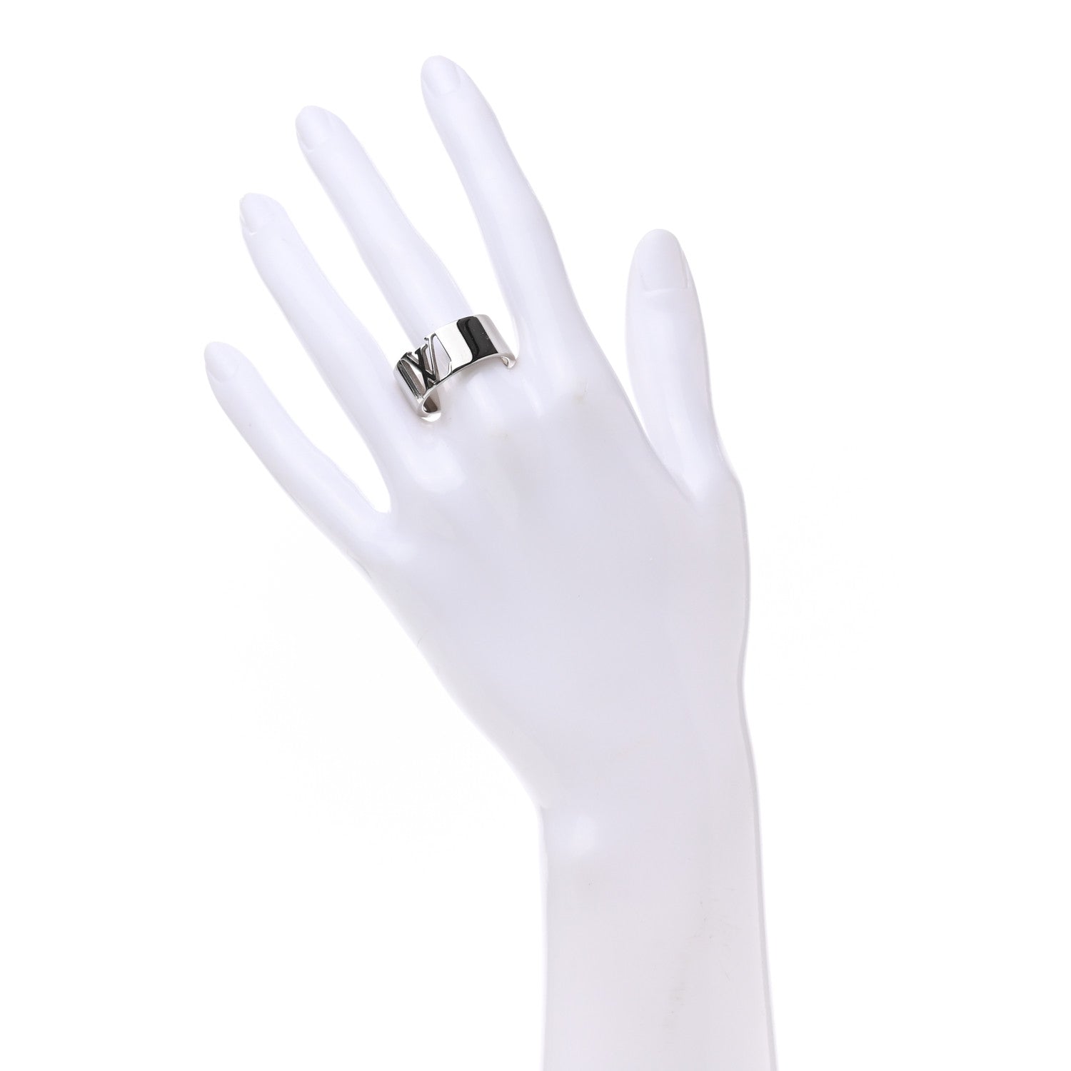 Louis Vuitton Metal LV Signature Logo Ring L Silver 2 of 5