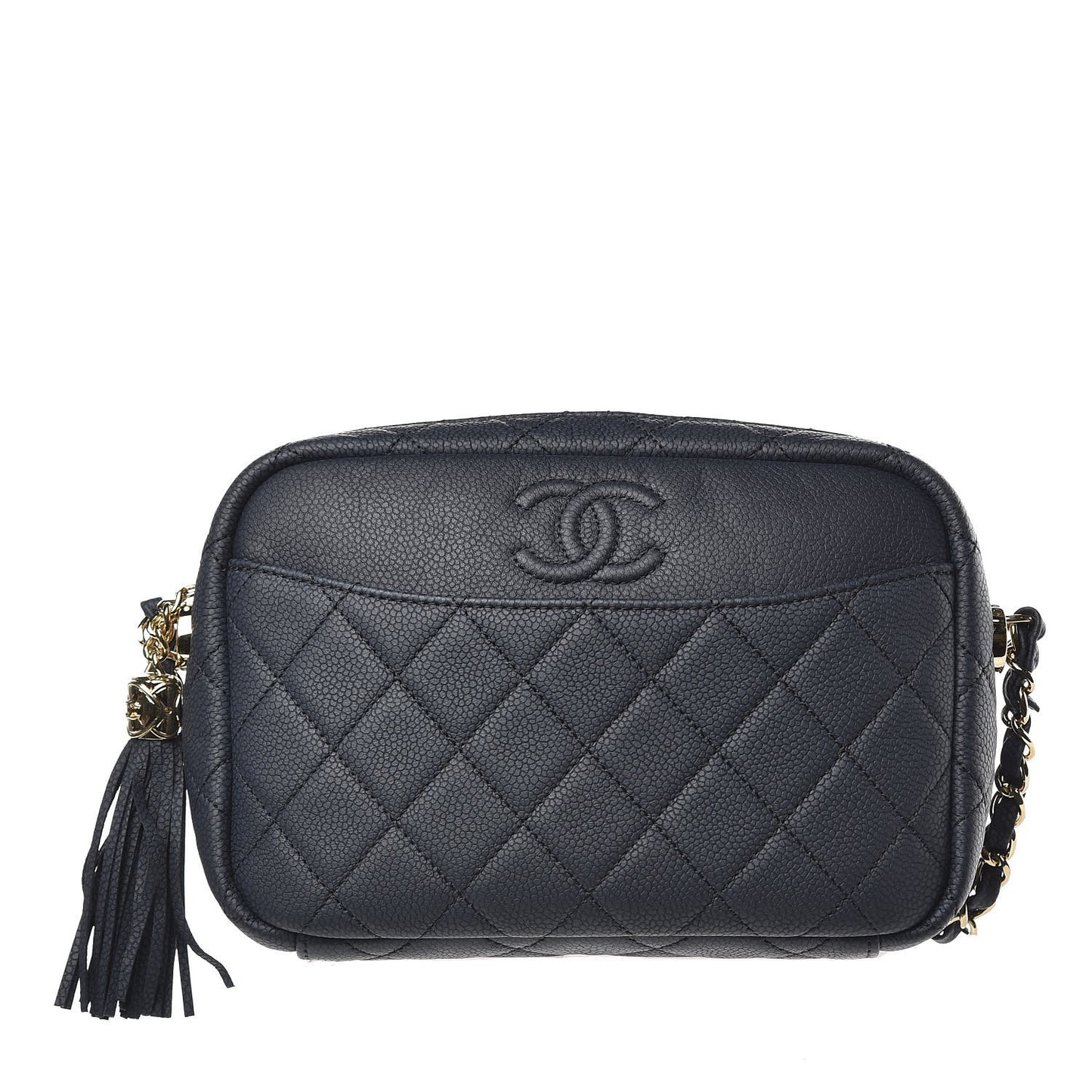Caviar Quilted Small Coco Tassel Camera Case Dark Navy