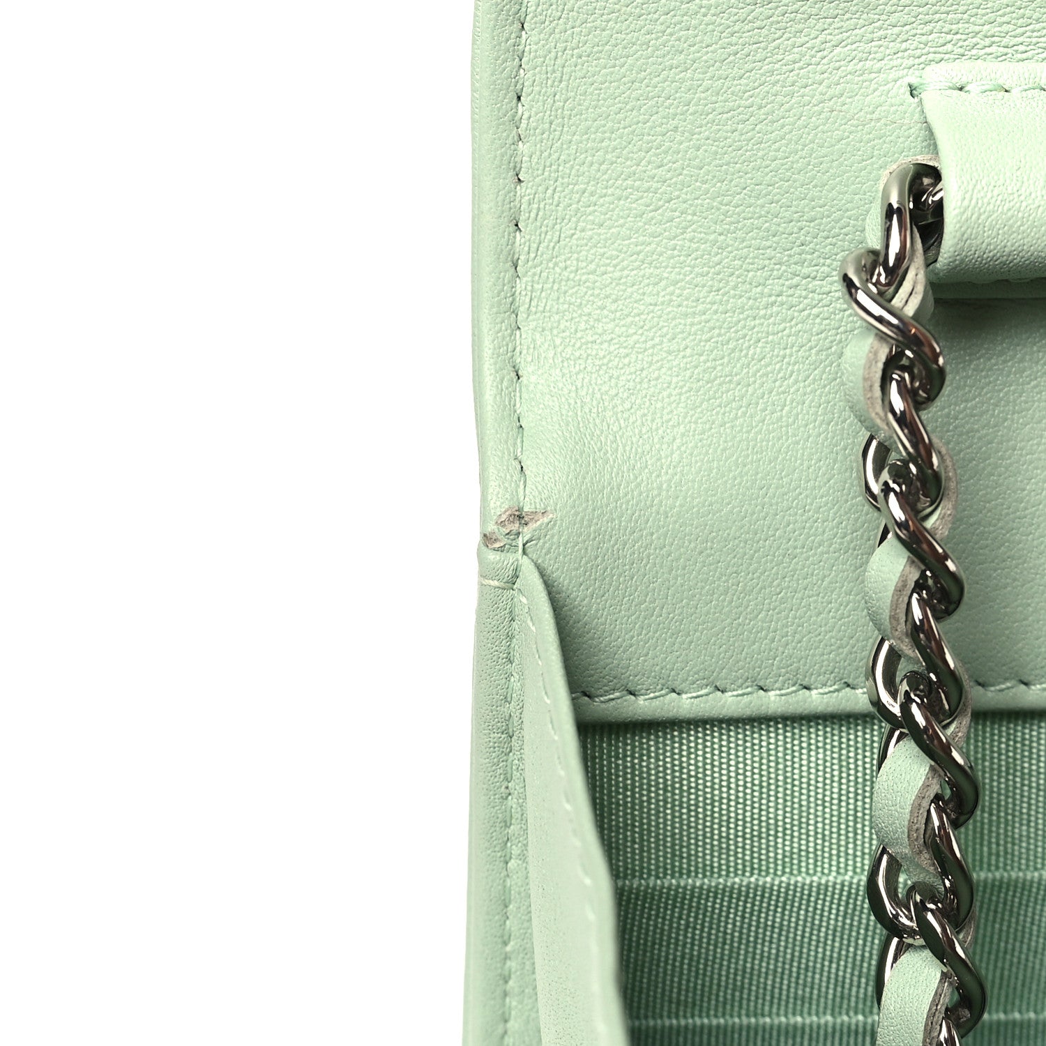 Chanel Lambskin Chevron Quilted Boy Wallet On Chain WOC Light Green 14 of 14