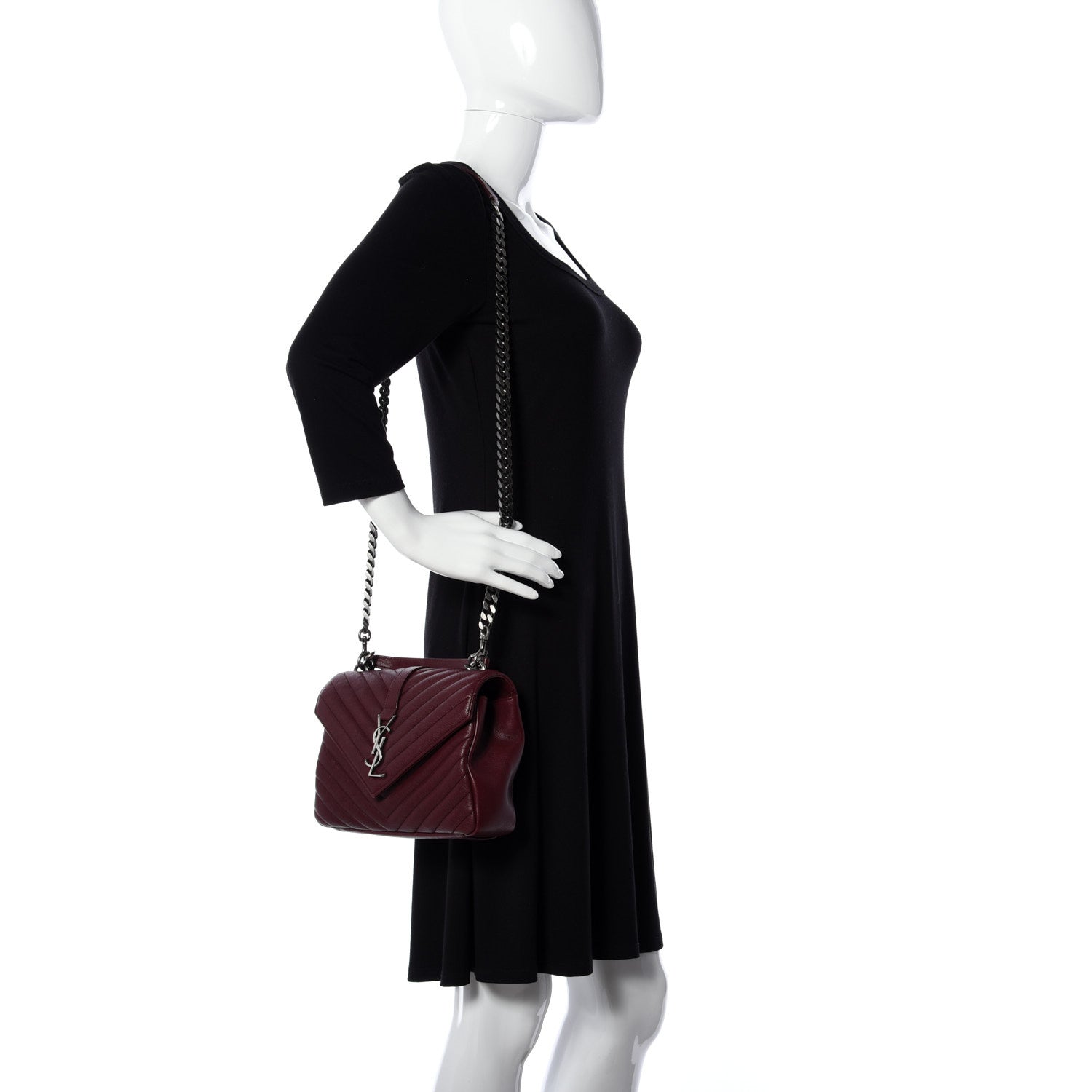 Saint Laurent Sheepskin Matelasse Chevron Monogram Medium College Bag Rouge Legion 2 of 9