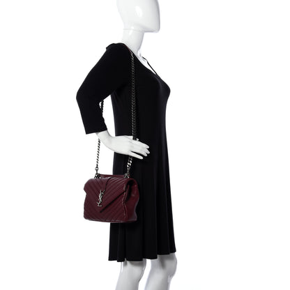 Saint Laurent Sheepskin Matelasse Chevron Monogram Medium College Bag Rouge Legion 2 of 9