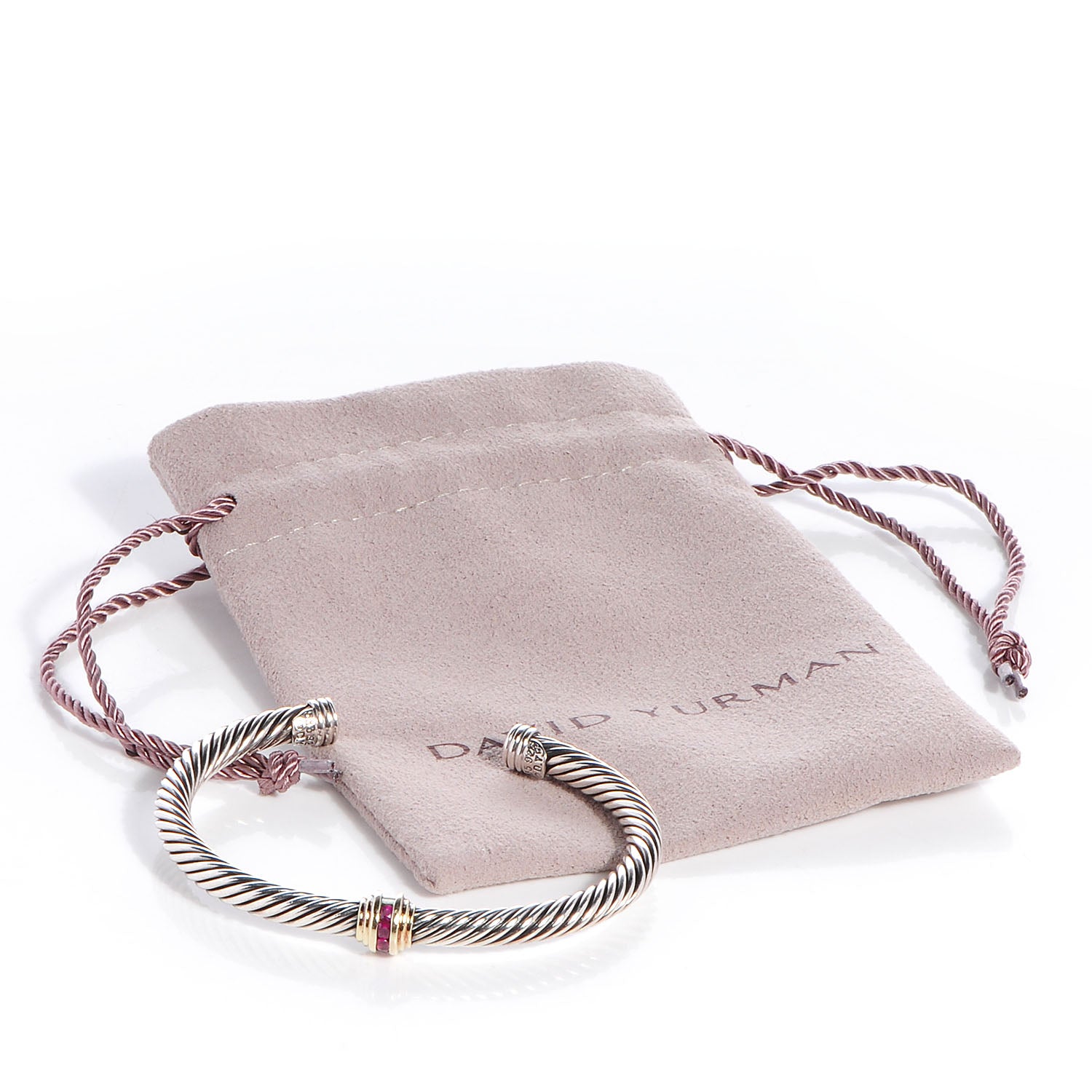 David Yurman Sterling Silver 14K Yellow Gold Ruby 5mm Cable Classics Single Station Bracelet 6 of 6