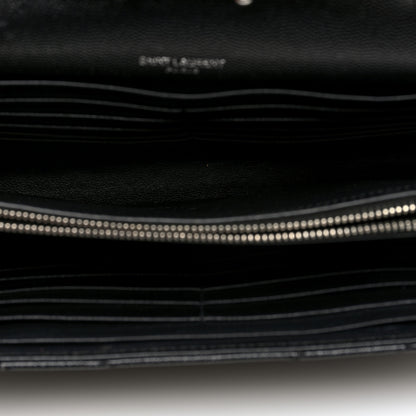 Saint Laurent Grain De Poudre Matelasse Chevron Monogram Chain Wallet Black 5 of 10