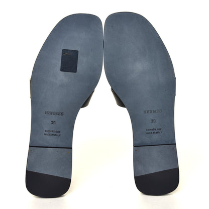 Hermes Box Calfskin Oran Sandals 39 Black 6 of 6