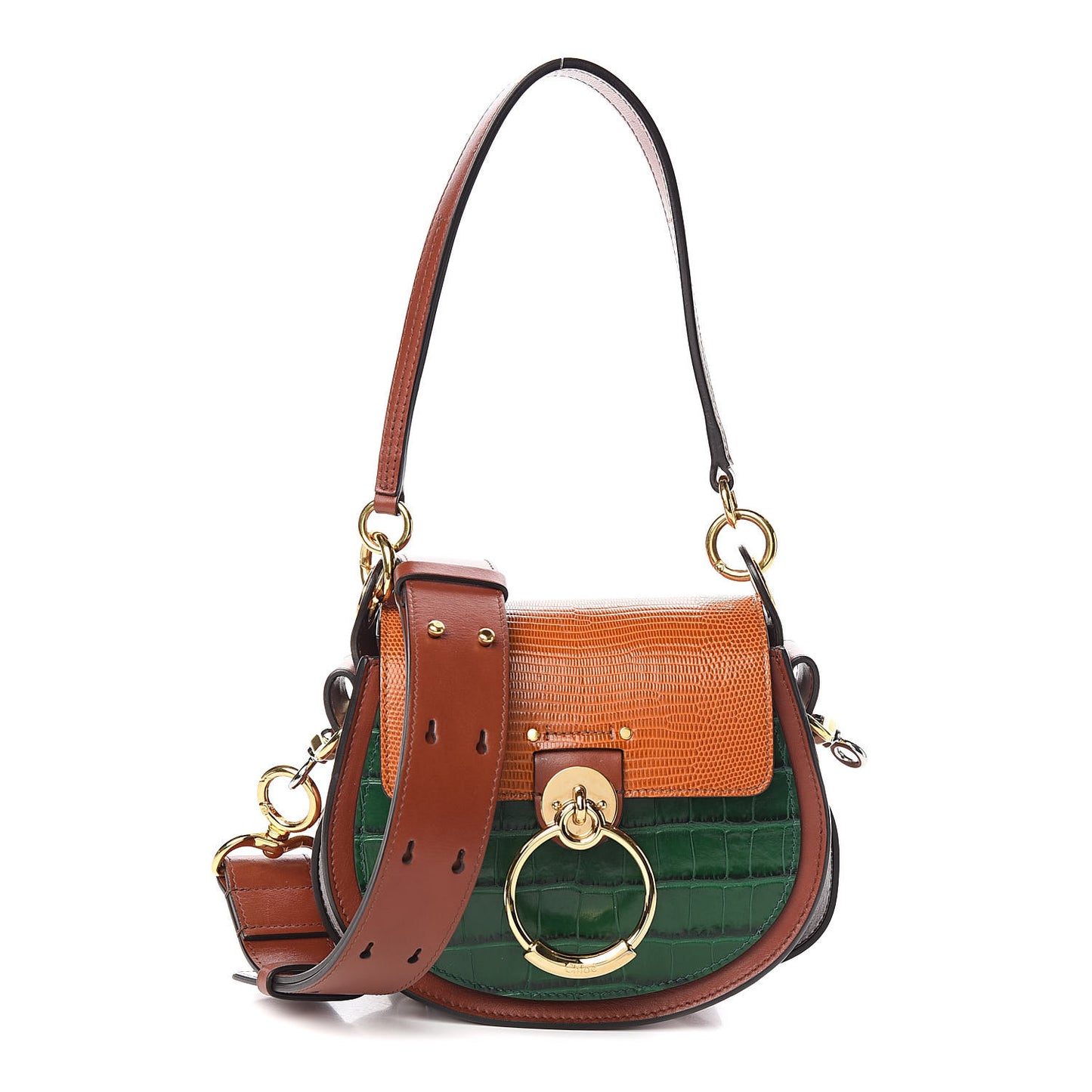 Calfskin Crocodile Embossed Small Tess Bag Woodsy Green Brown