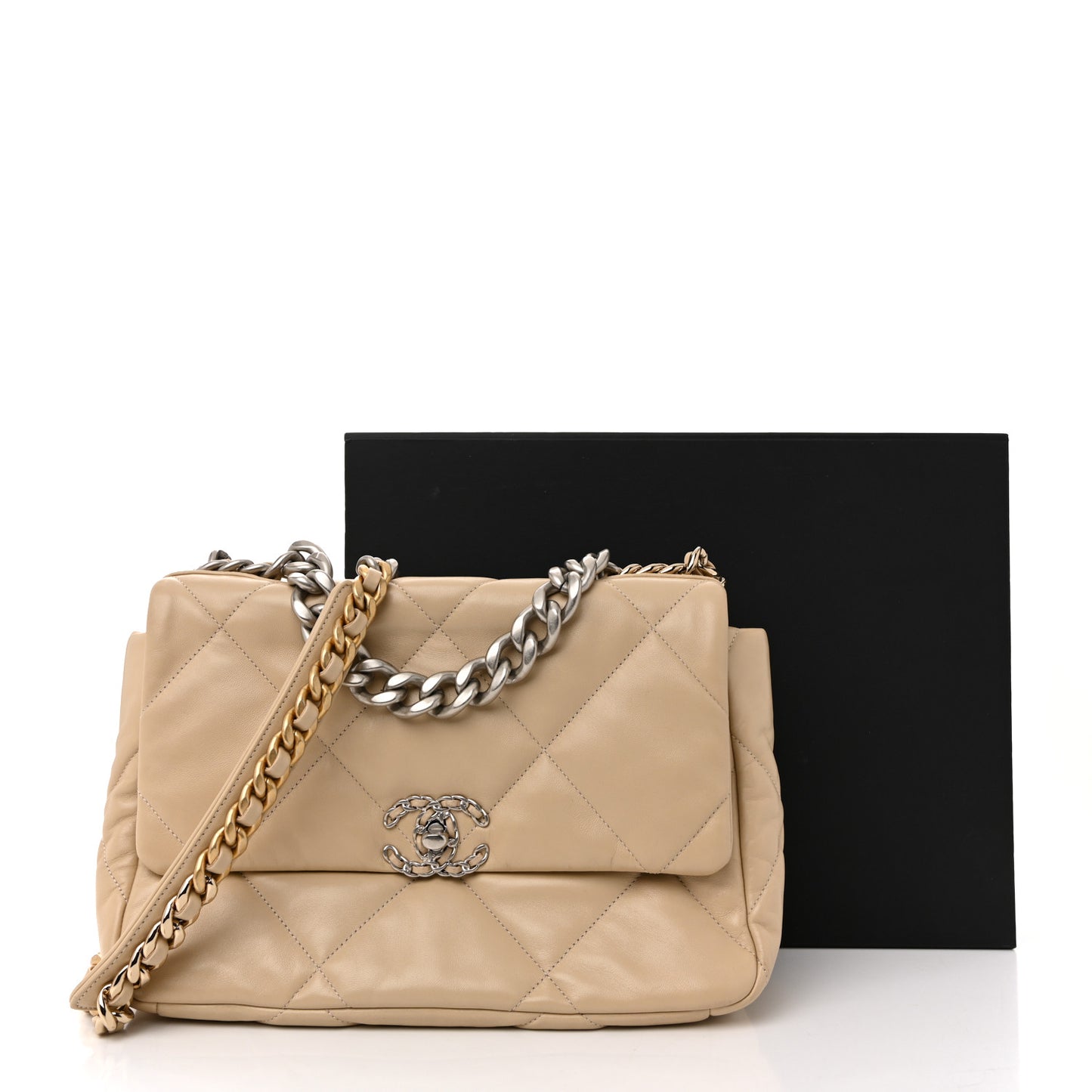 Lambskin Quilted Large Chanel 19 Flap Beige