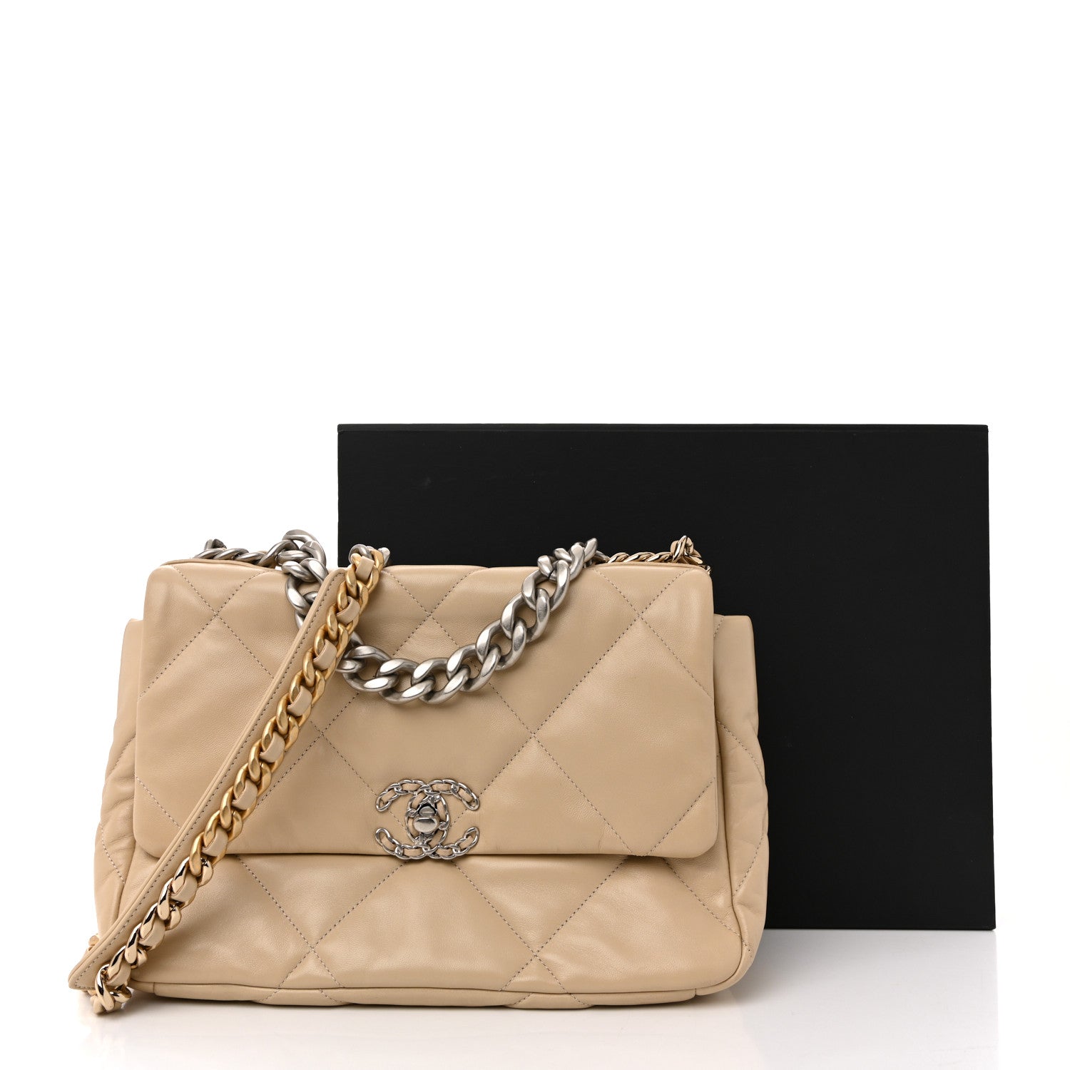 Chanel Lambskin Quilted Large Chanel 19 Flap Beige 14 of 14