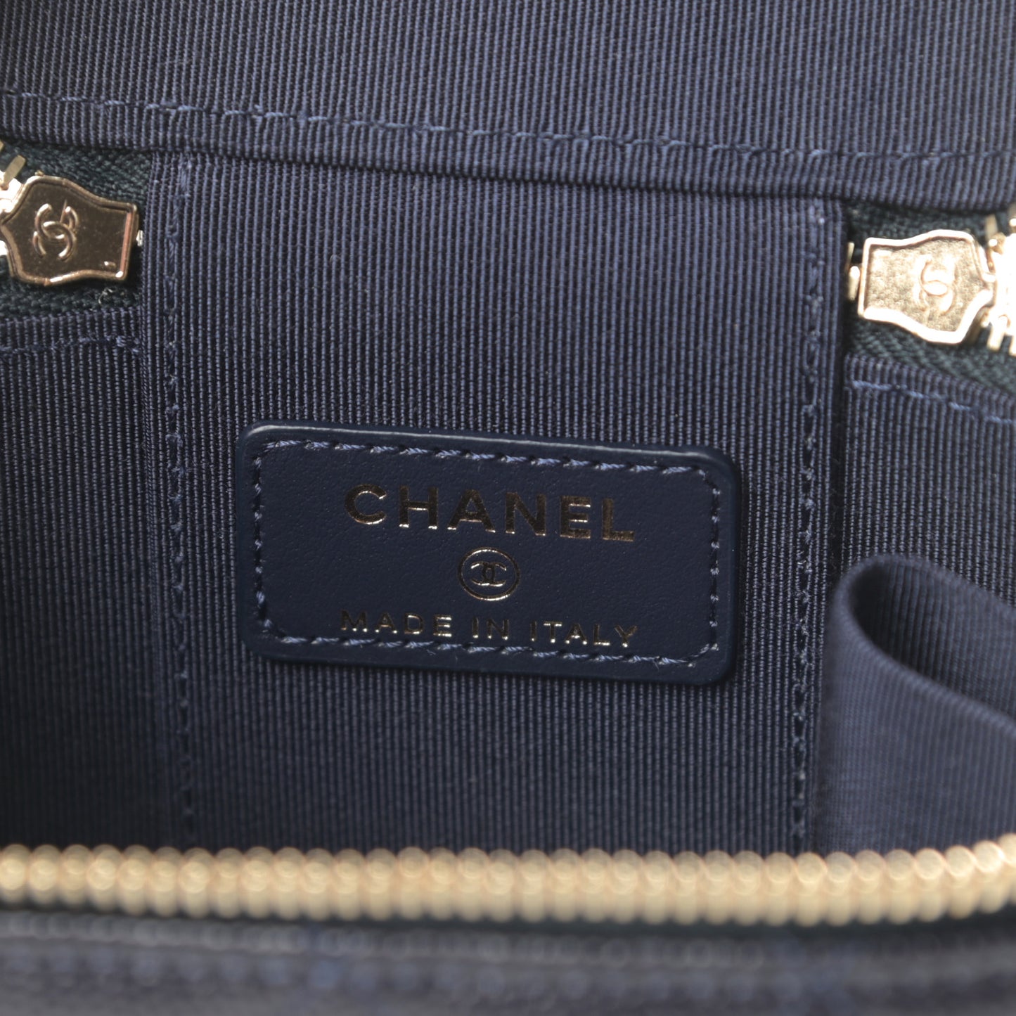 Caviar Quilted Mini Vanity Case With Chain Navy Blue
