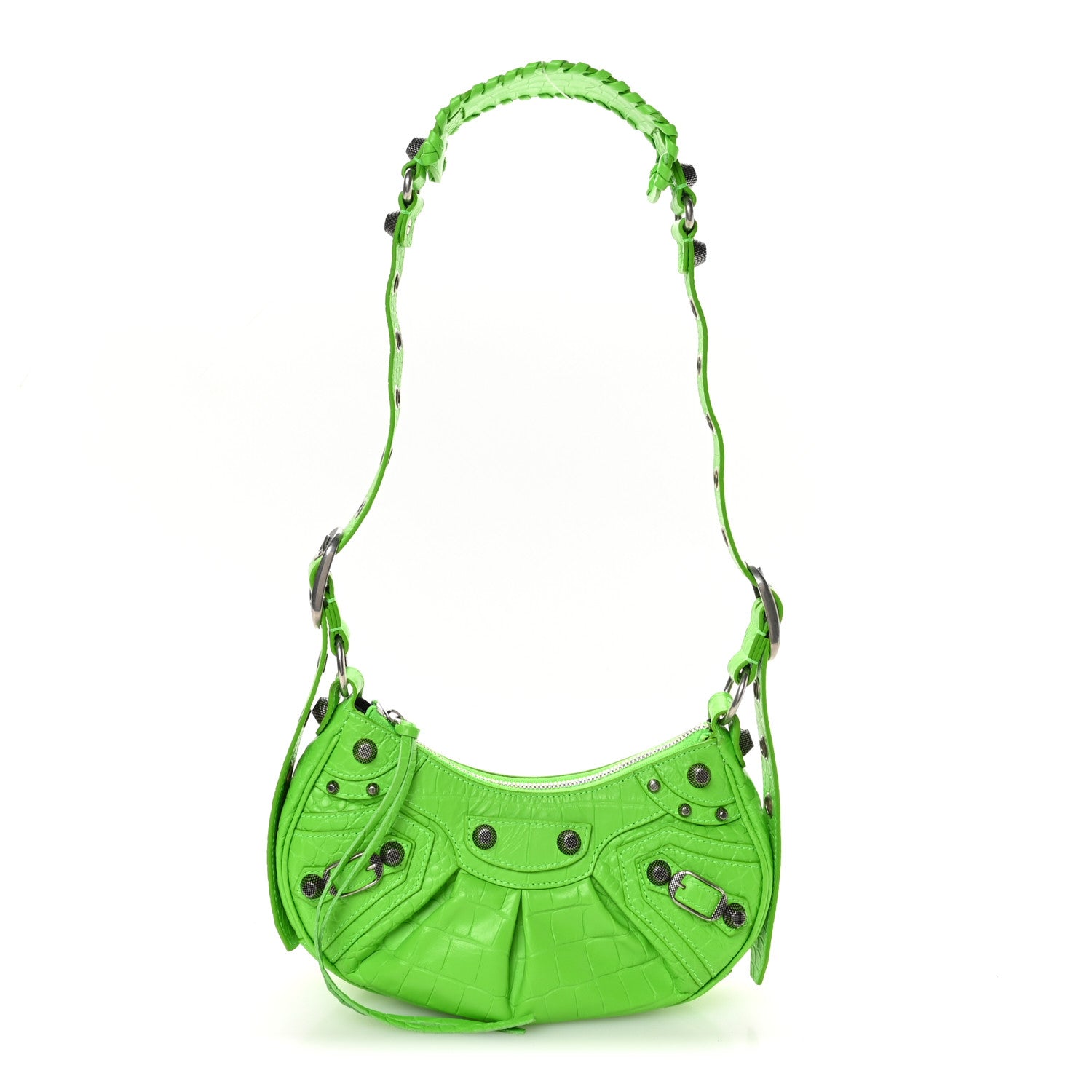 Balenciaga Extra Supple Calfskin Crocodile Embossed Le Cagole Shoulder Bag XS Acid Green 1 of 11