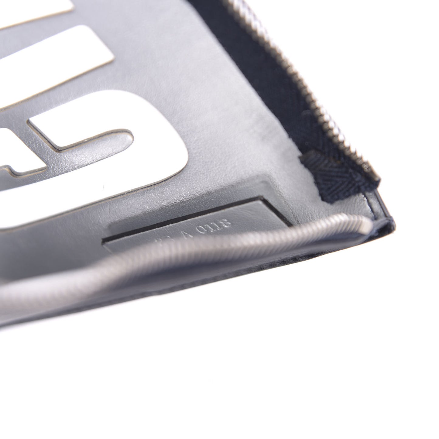 Calfskin Logo Zip Pouch Navy Silver