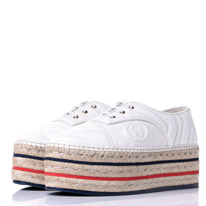Gucci Nappa Matelasse GG Pilar Flatform Lace-Up Espadrilles 37 Great White 3 of 11
