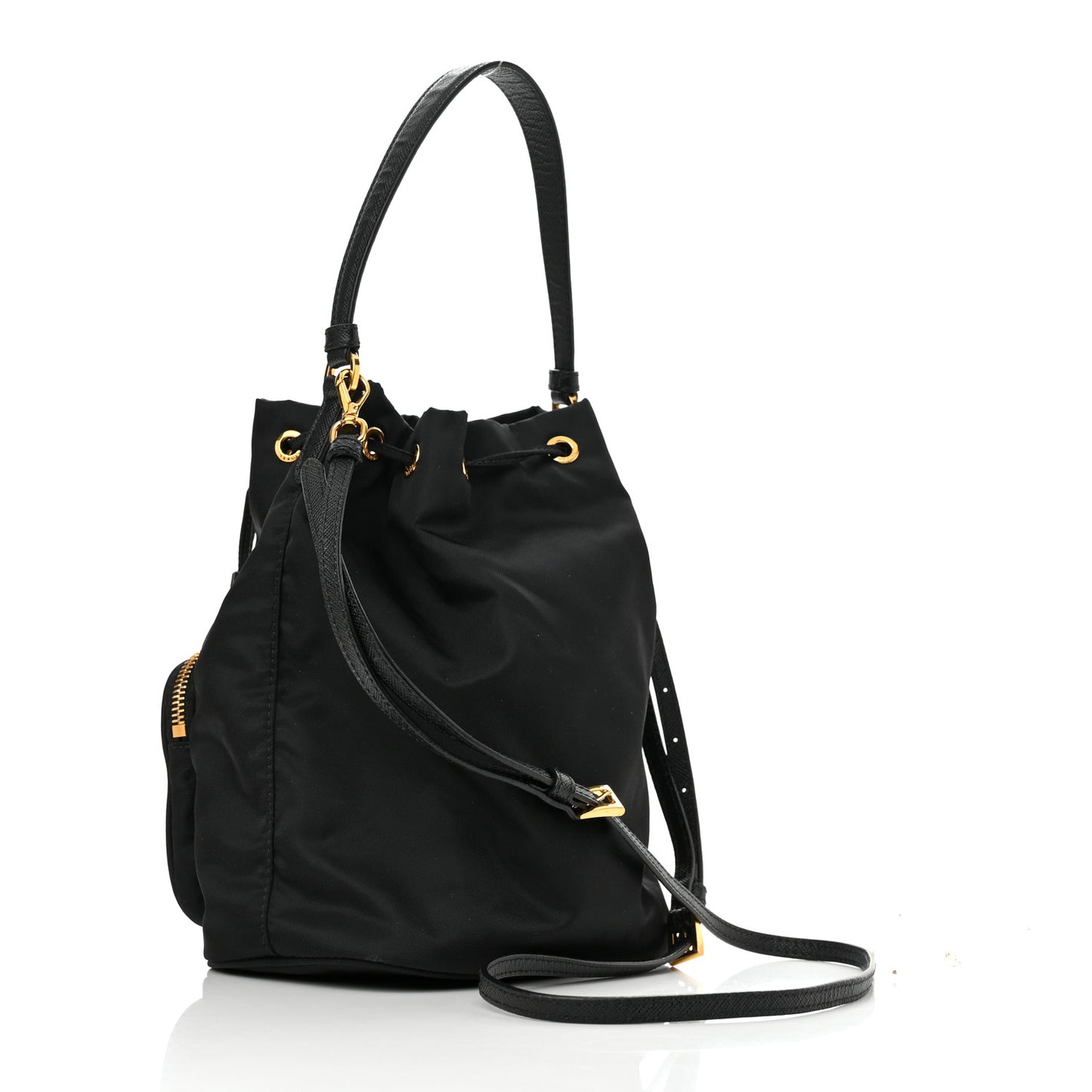 Saffiano Tessuto Nylon Mini Bucket Crossbody Bag Black