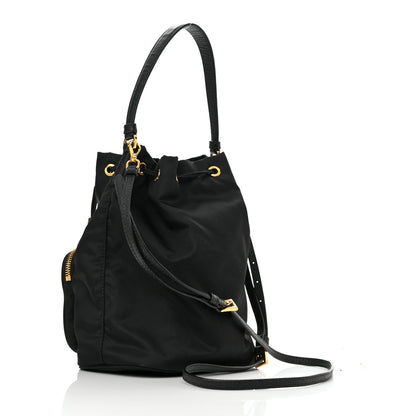 Prada Saffiano Tessuto Nylon Mini Bucket Crossbody Bag Black 2 of 12