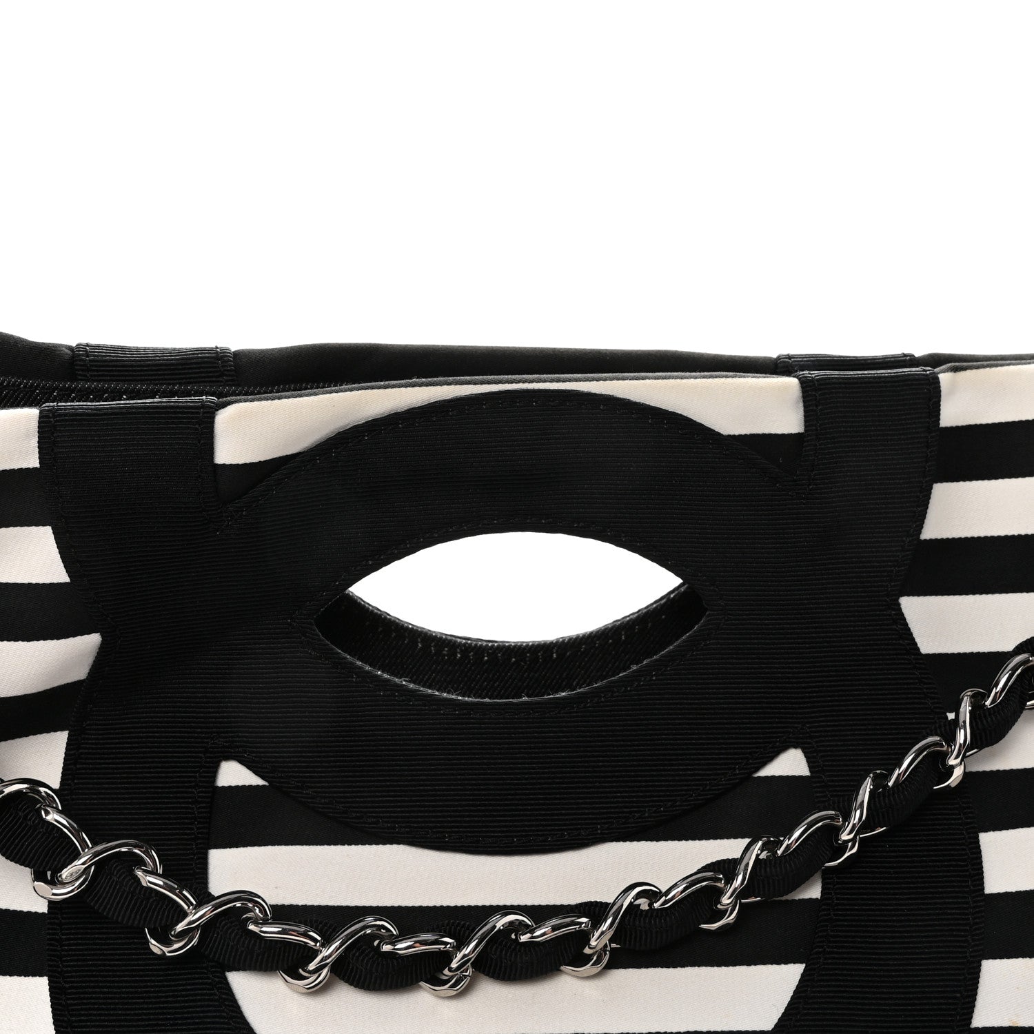 Chanel Canvas Grosgrain Striped CC Shopping Tote Black White 8 of 10