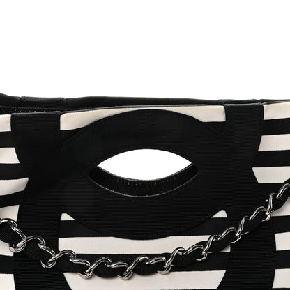 Chanel Canvas Grosgrain Striped CC Shopping Tote Black White 8 of 10