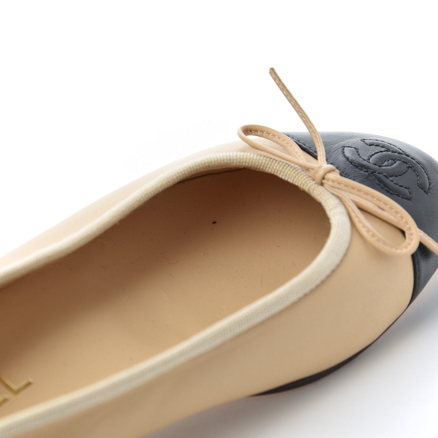 Lambskin Cap Toe CC Ballerina Flats 37.5 Beige Black
