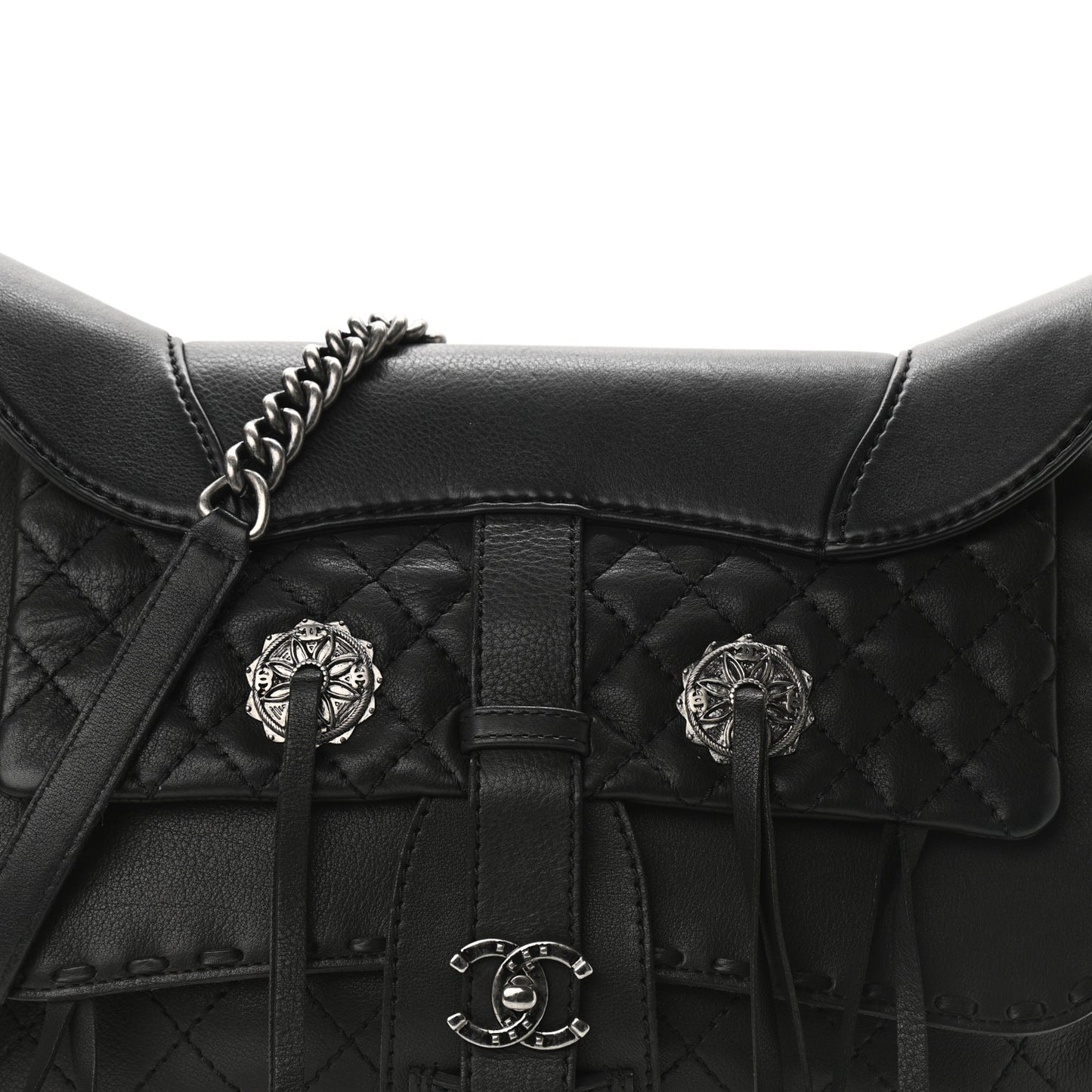 Calfskin Quilted Large Ride My Bag Messenger Black
