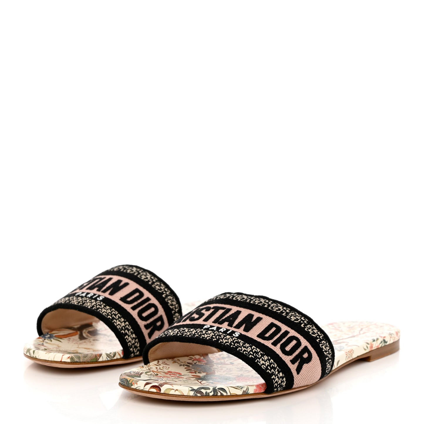 Canvas Jardin d’Hiver Embroidered Dway Flat Slide Sandals 39.5 White Multicolor