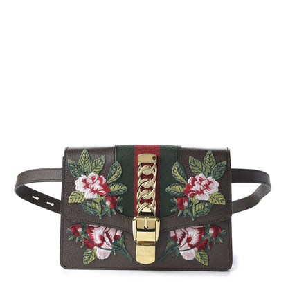 Gucci Calfskin Embroidered Sylvie Belt Bag Brown 1 of 10