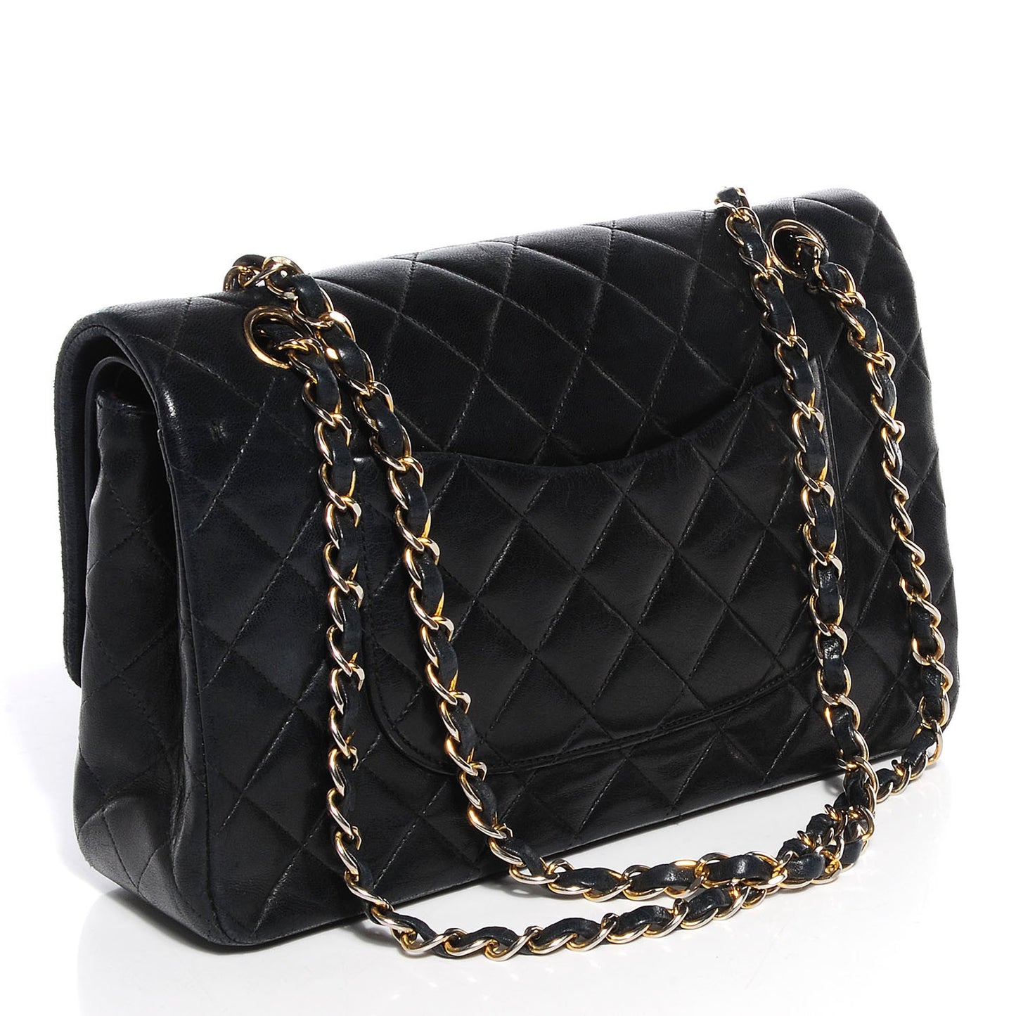 Lambskin Quilted Medium Double Flap Black