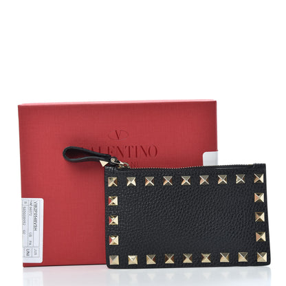 Valentino Garavani Pebbled Calfskin Rockstud Coin Case Card Holder Black 7 of 7