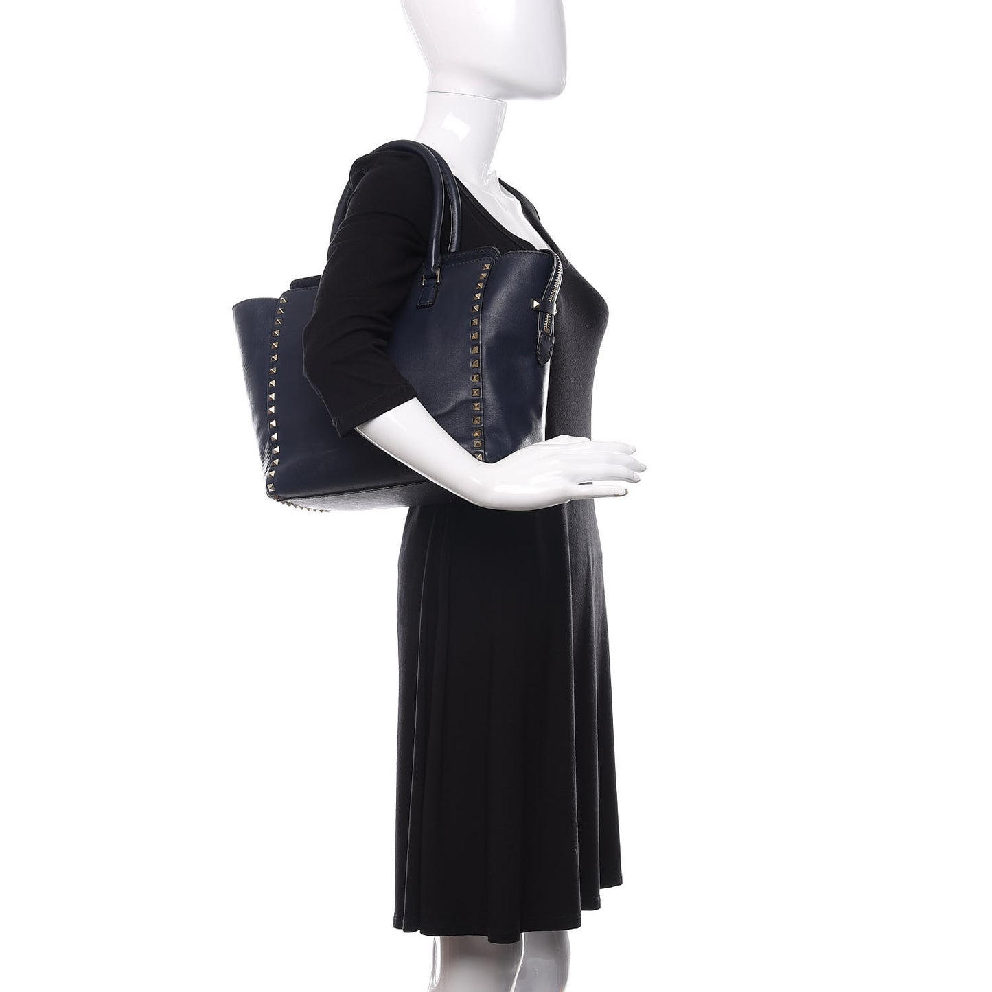 Vitello Rockstud Double Handle Tote Marine