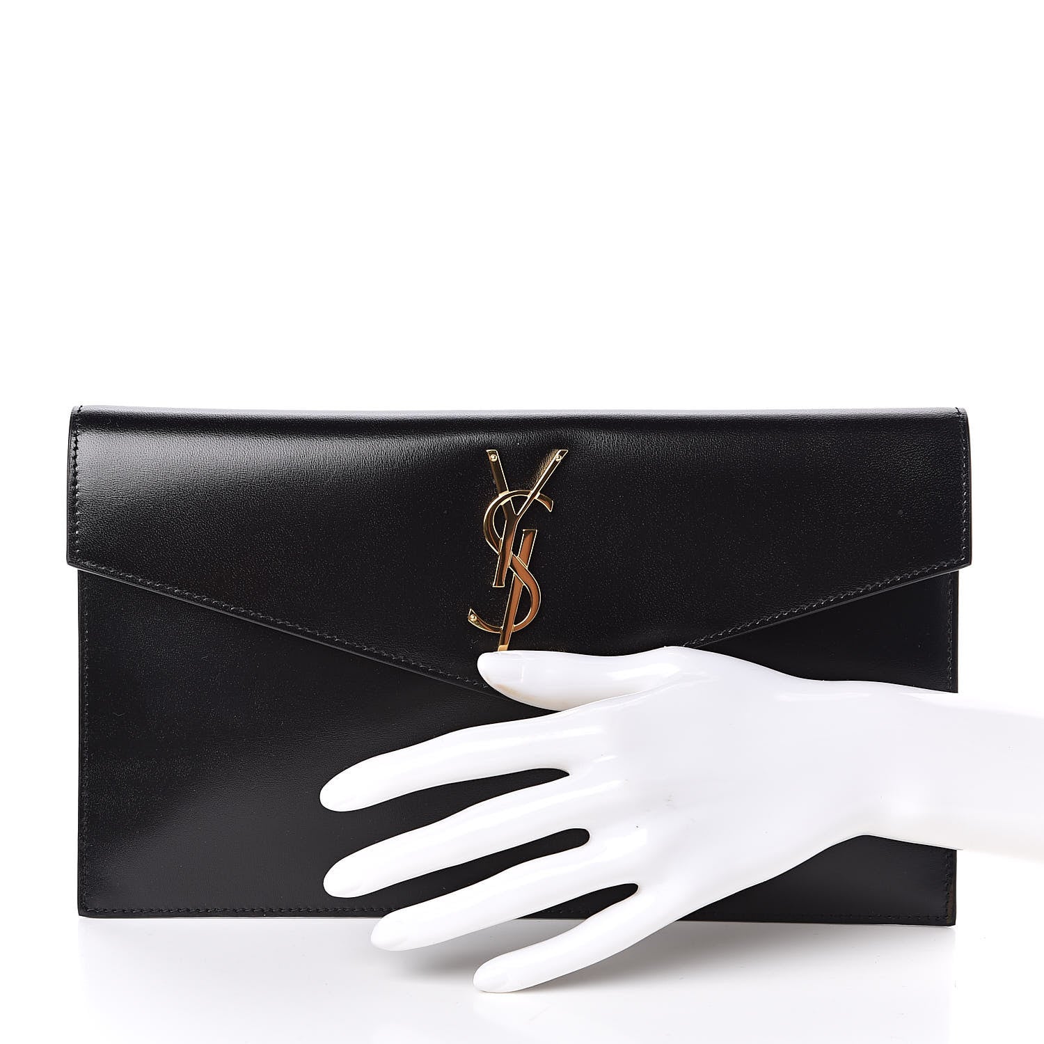 Saint Laurent Smooth Shiny Calfskin Monogram Uptown Pouch Black 2 of 9
