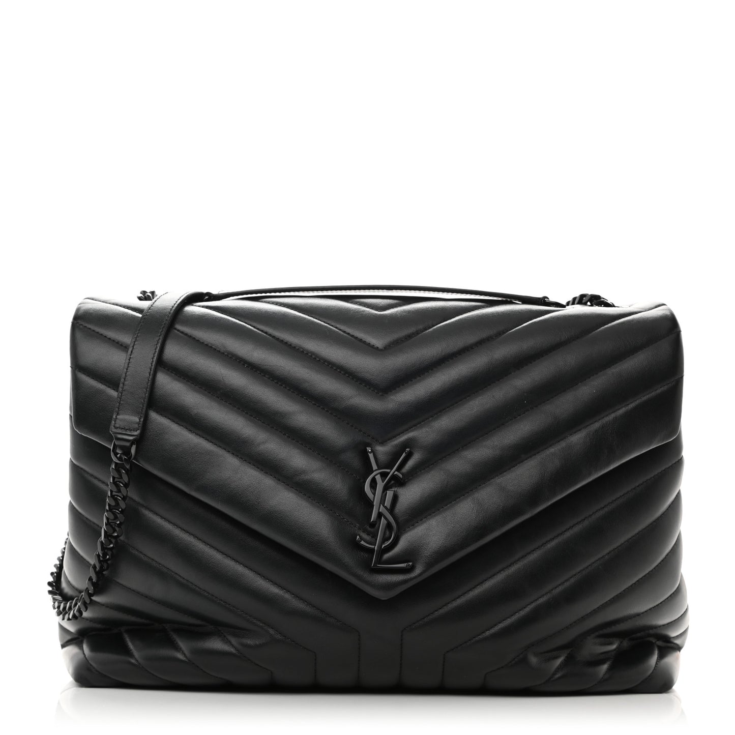 Calfskin Y Quilted Monogram Monochrome Large Loulou Chain Satchel Black