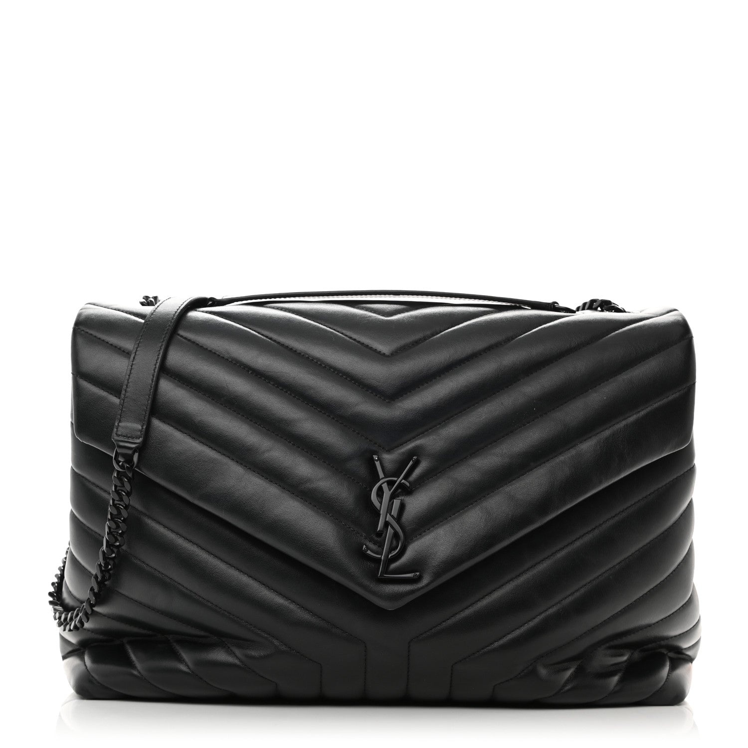 Saint Laurent Calfskin Y Quilted Monogram Monochrome Large Loulou Chain Satchel Black 1 of 10