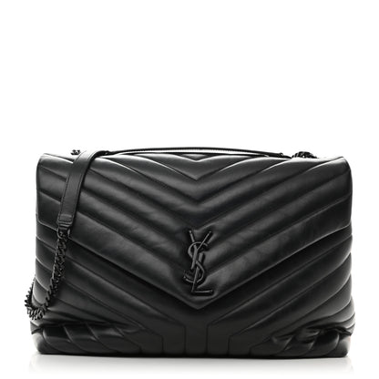 Saint Laurent Calfskin Y Quilted Monogram Monochrome Large Loulou Chain Satchel Black 1 of 10