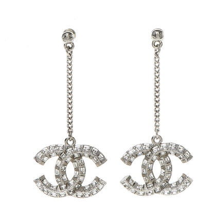 Chanel Crystal Baguette CC Dangle Earrings Silver 1 of 6