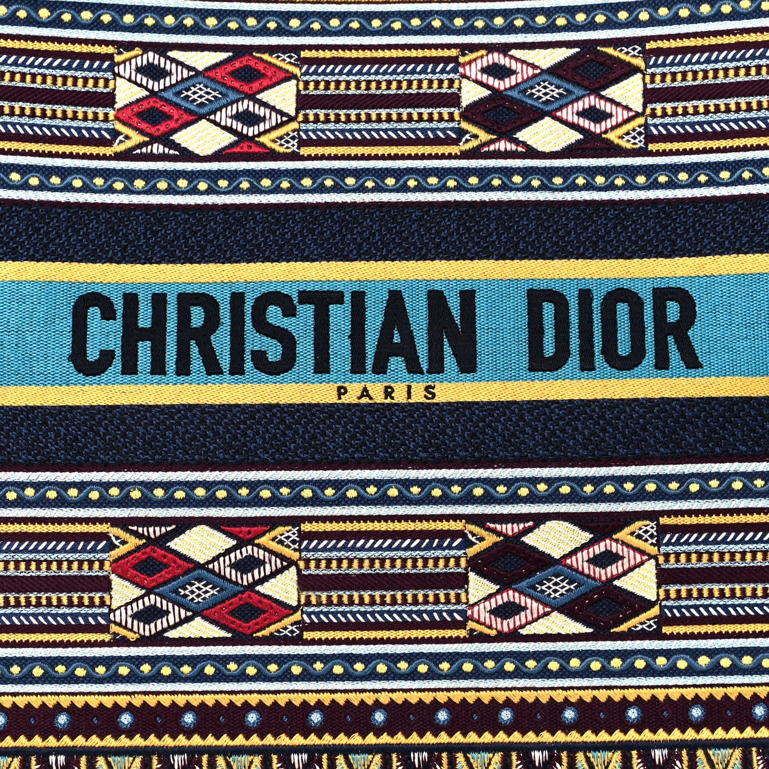 Christian Dior Canvas Embroidered Book Tote Blue Multicolor 7 of 11