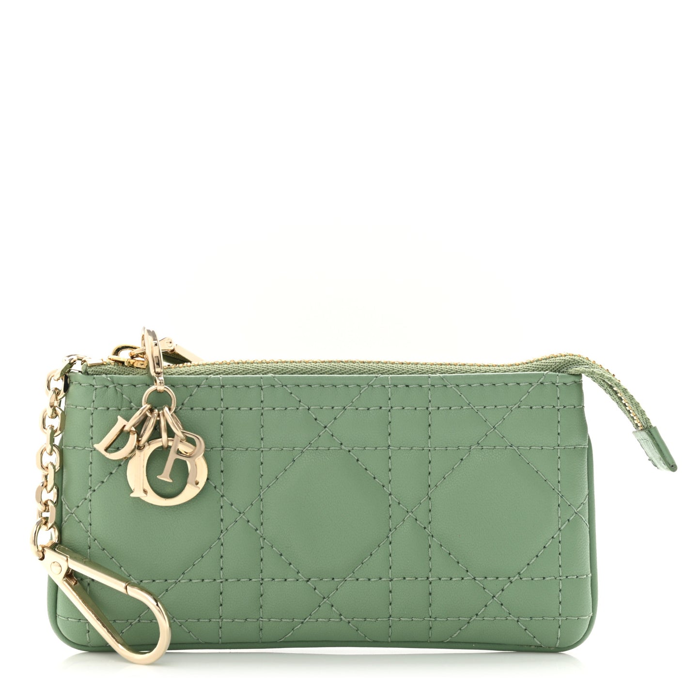 Lambskin Cannage Lady Dior Zipped Key Case Green
