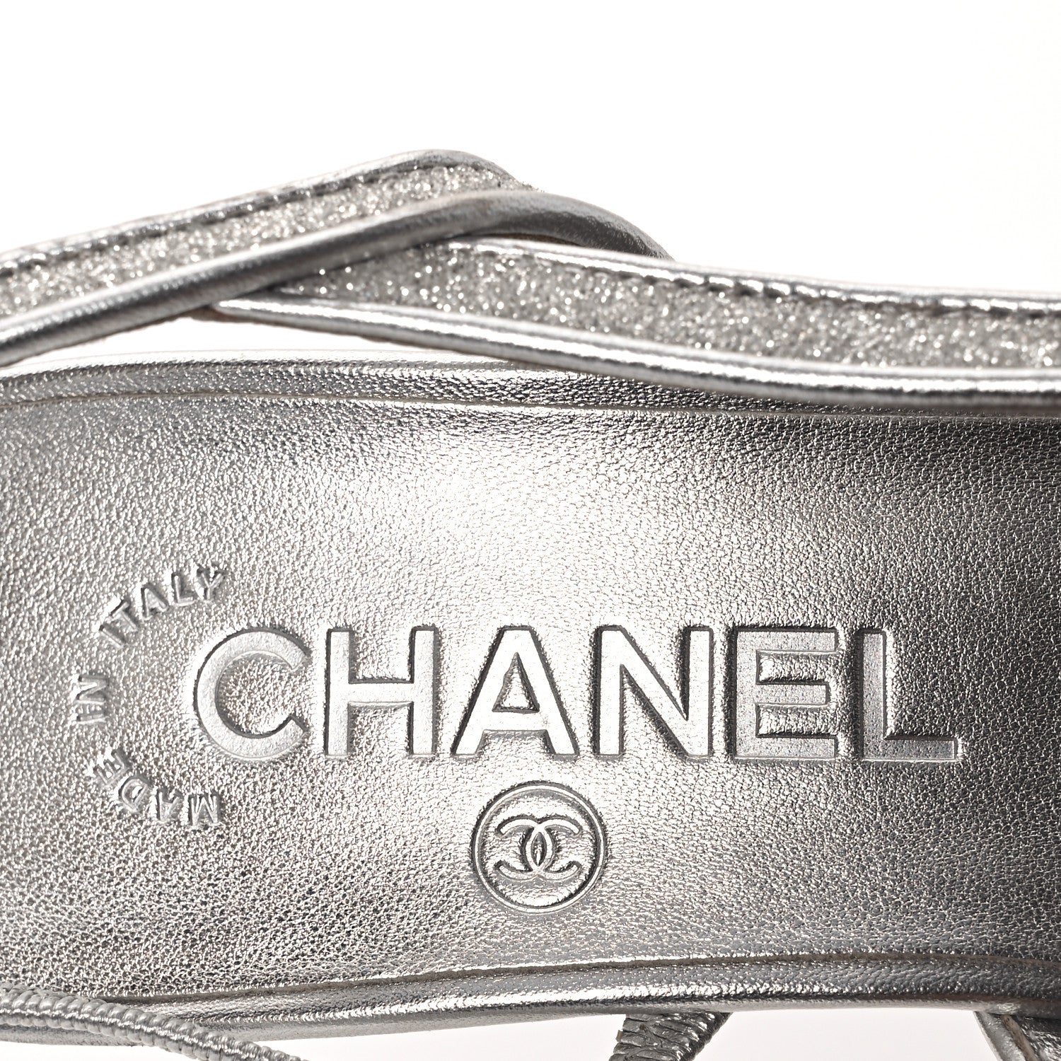 Chanel Glitter Grosgrain Cap Toe CC Slingback Pumps 37 Silver Black 8 of 10