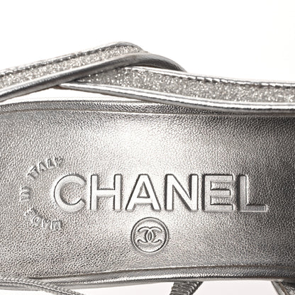 Chanel Glitter Grosgrain Cap Toe CC Slingback Pumps 37 Silver Black 8 of 10