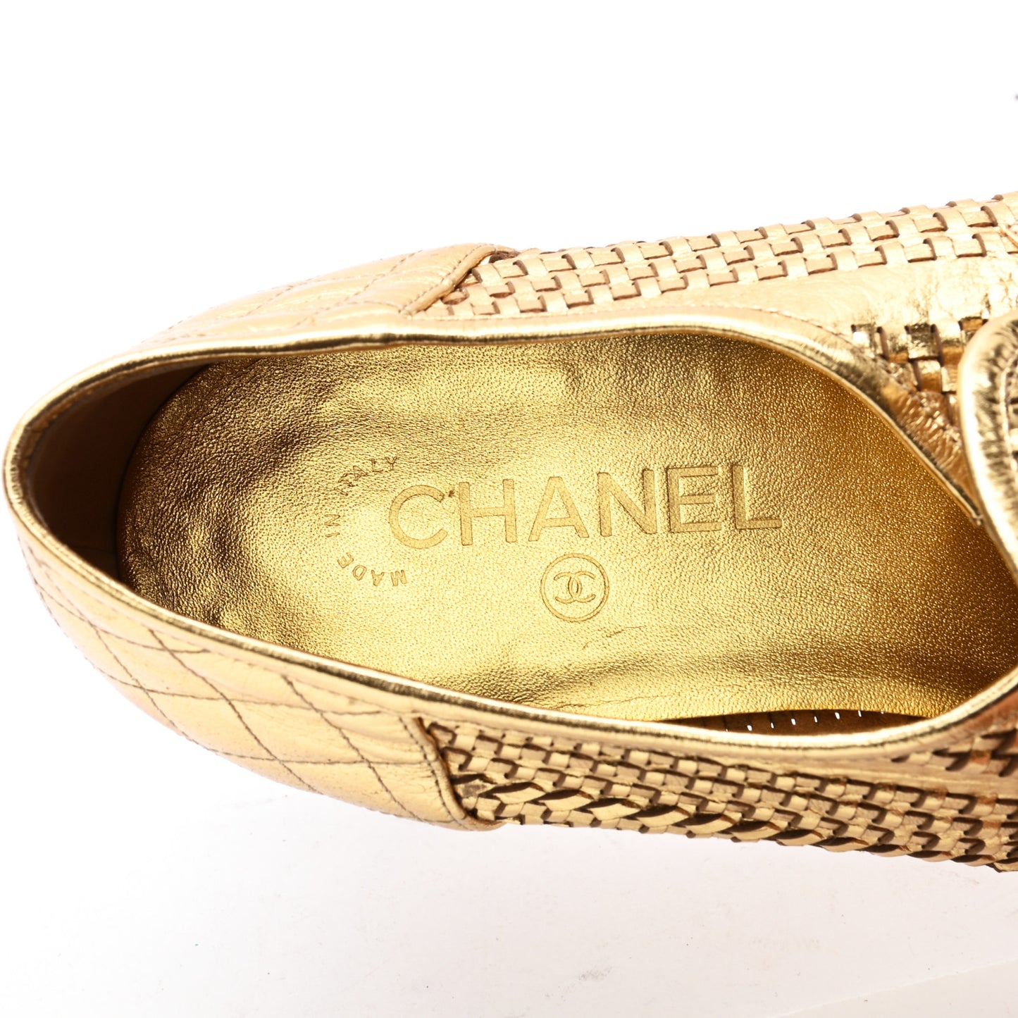 Braided Kangaroo Mocassin Loafers 40.5 Light Gold