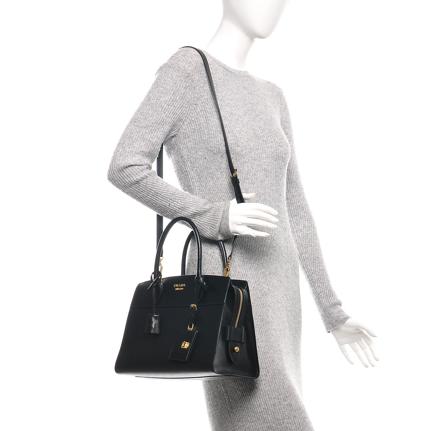 Prada Saffiano City Calfskin Medium Esplanade Tote Black 2 of 7