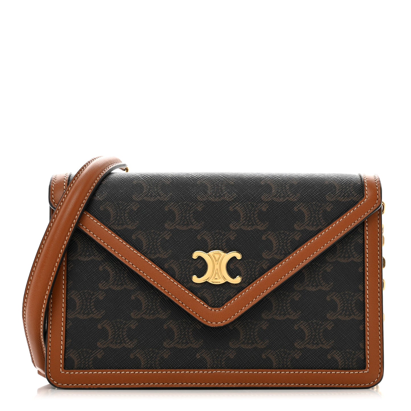 Triomphe Canvas Calfskin Wallet on Chain Tan