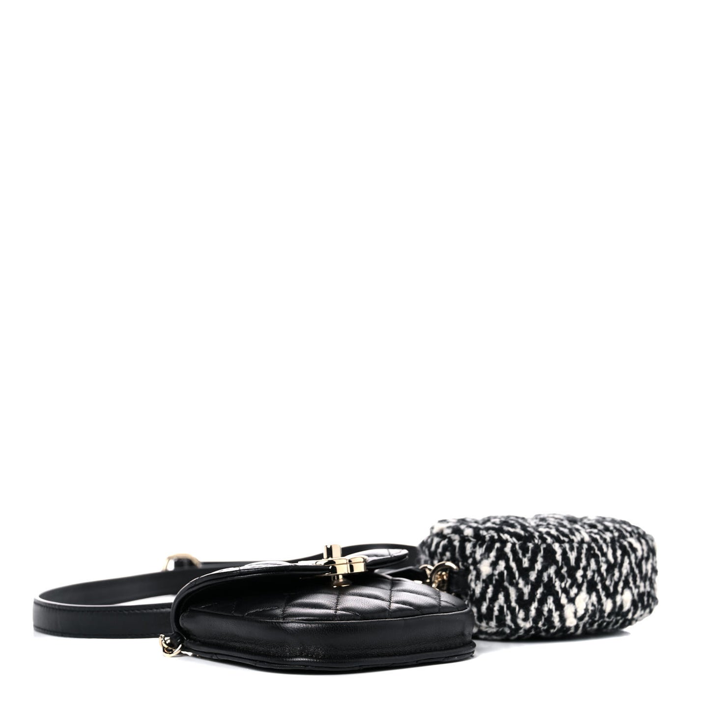 Tweed Lambskin Quilted Waist Bag With Coin Purse Black