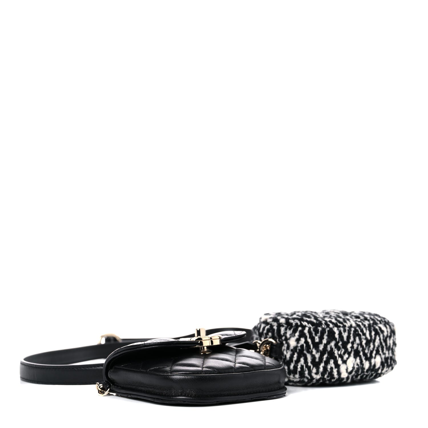 Chanel Tweed Lambskin Quilted Waist Bag With Coin Purse Black 3 of 12