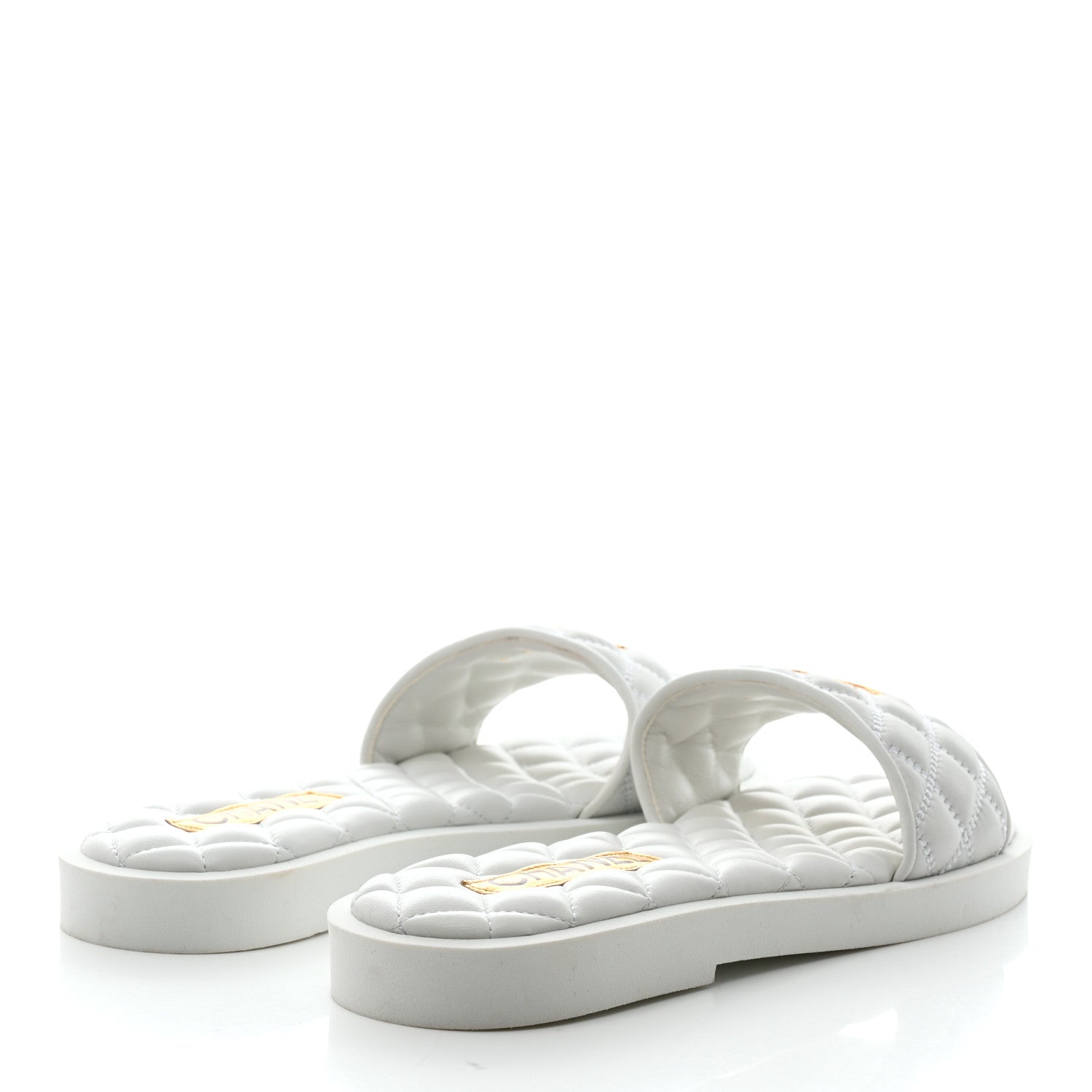 Chanel Lambskin Quilted Textured CC Mules Sandals 40 White 4 of 8