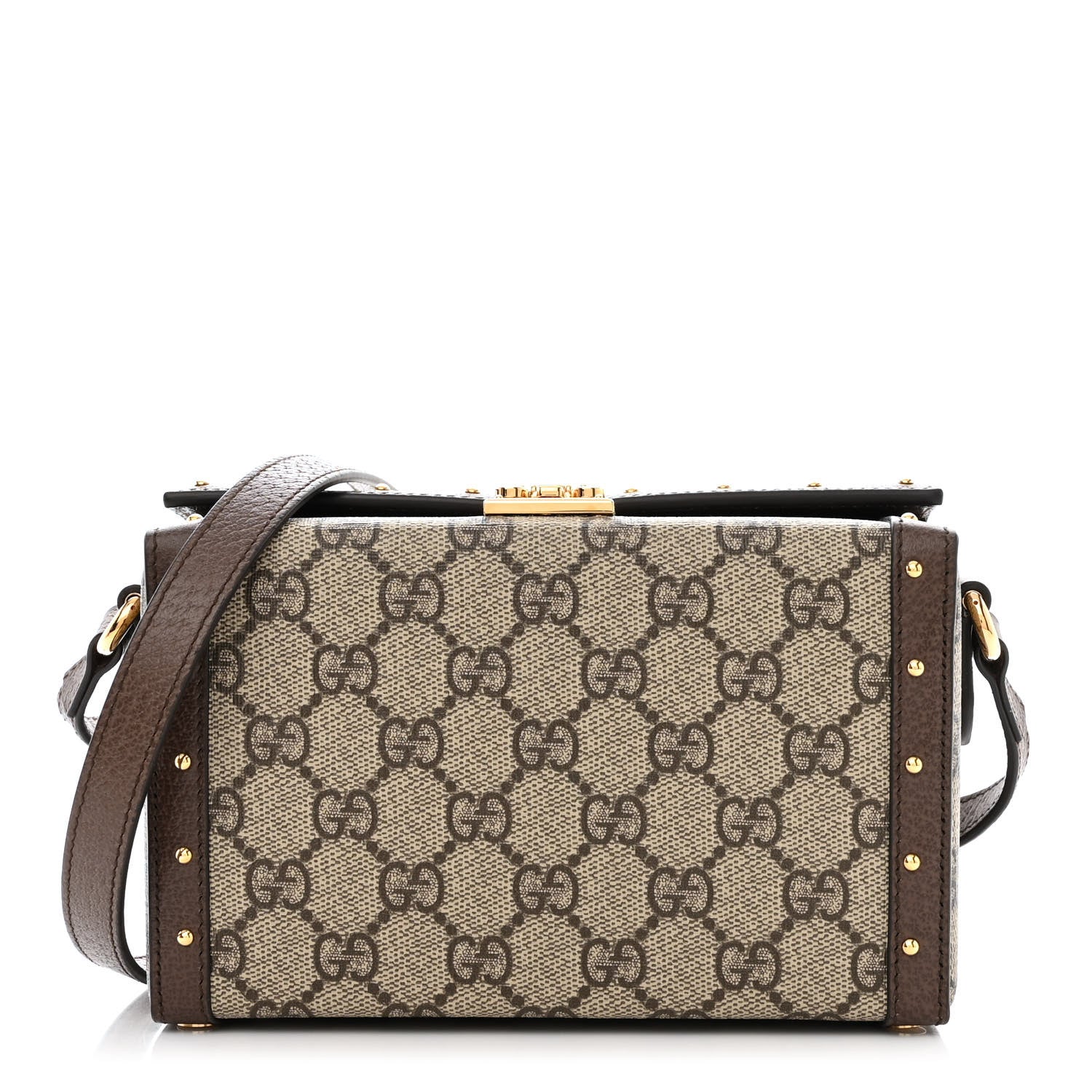 Gucci GG Supreme Monogram Textured Dollar Calfskin Mini Trunk Shoulder Bag Beige Ebony New Acero 1 of 11