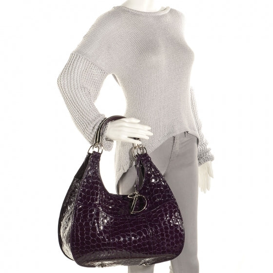 Christian Dior Patent Crocodile Embossed 61 Tote Purple 2 of 9