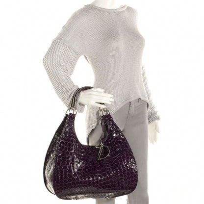 Christian Dior Patent Crocodile Embossed 61 Tote Purple 2 of 9