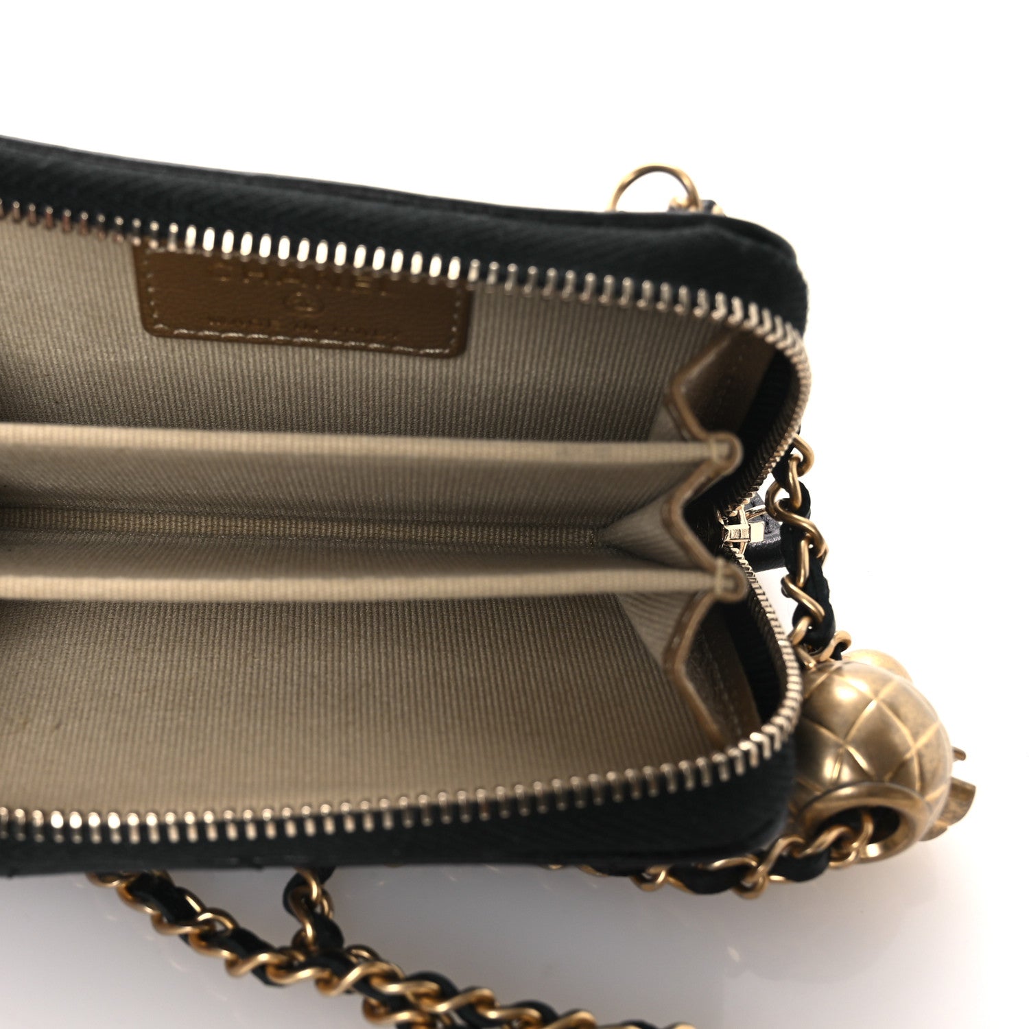 Chanel Lambskin Quilted CC Pearl Crush Zip Card Holder On Chain Black 5 of 10