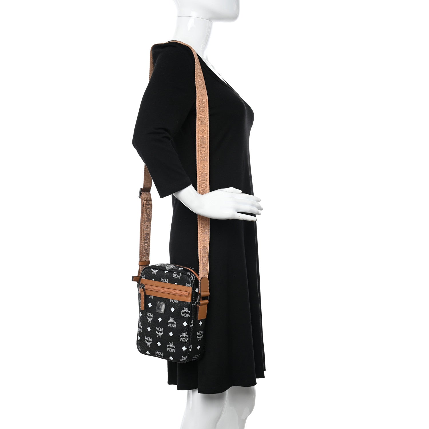 MCM Visetos Camera Crossbody Bag Black Cognac 2 of 9