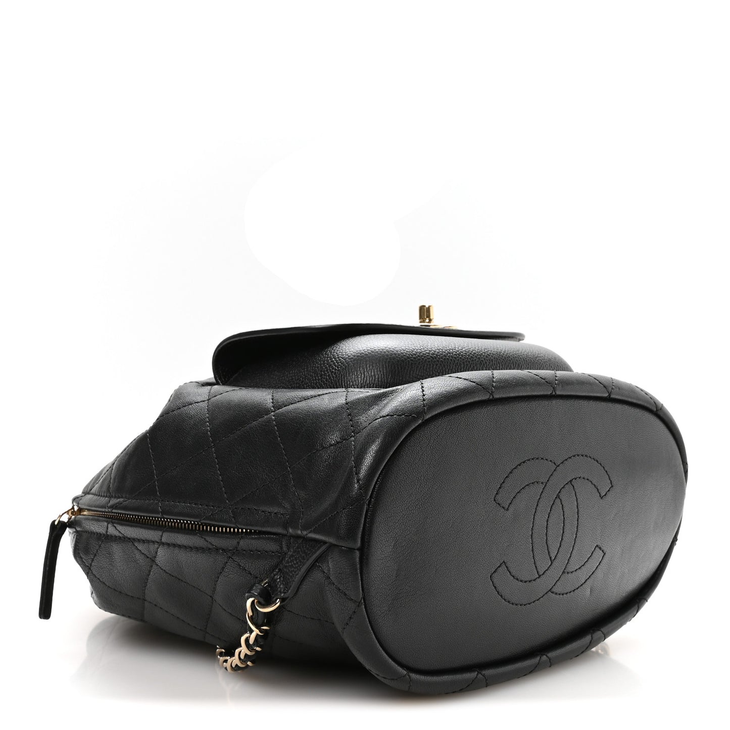 Sheepskin Caviar Quilted Daily Round Backpack Black