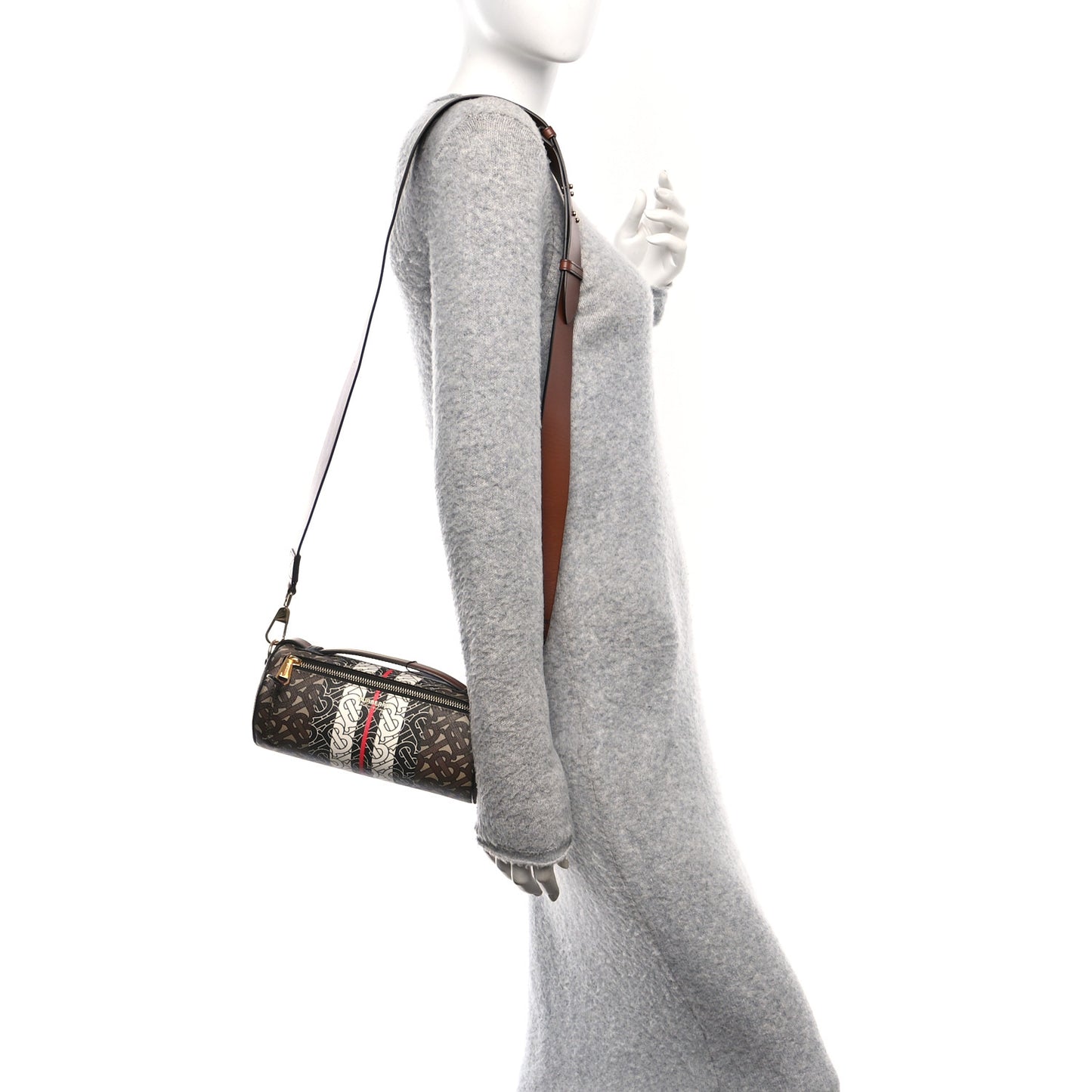 E-Canvas Monogram Stripe The Barrel Bag Bridle Brown