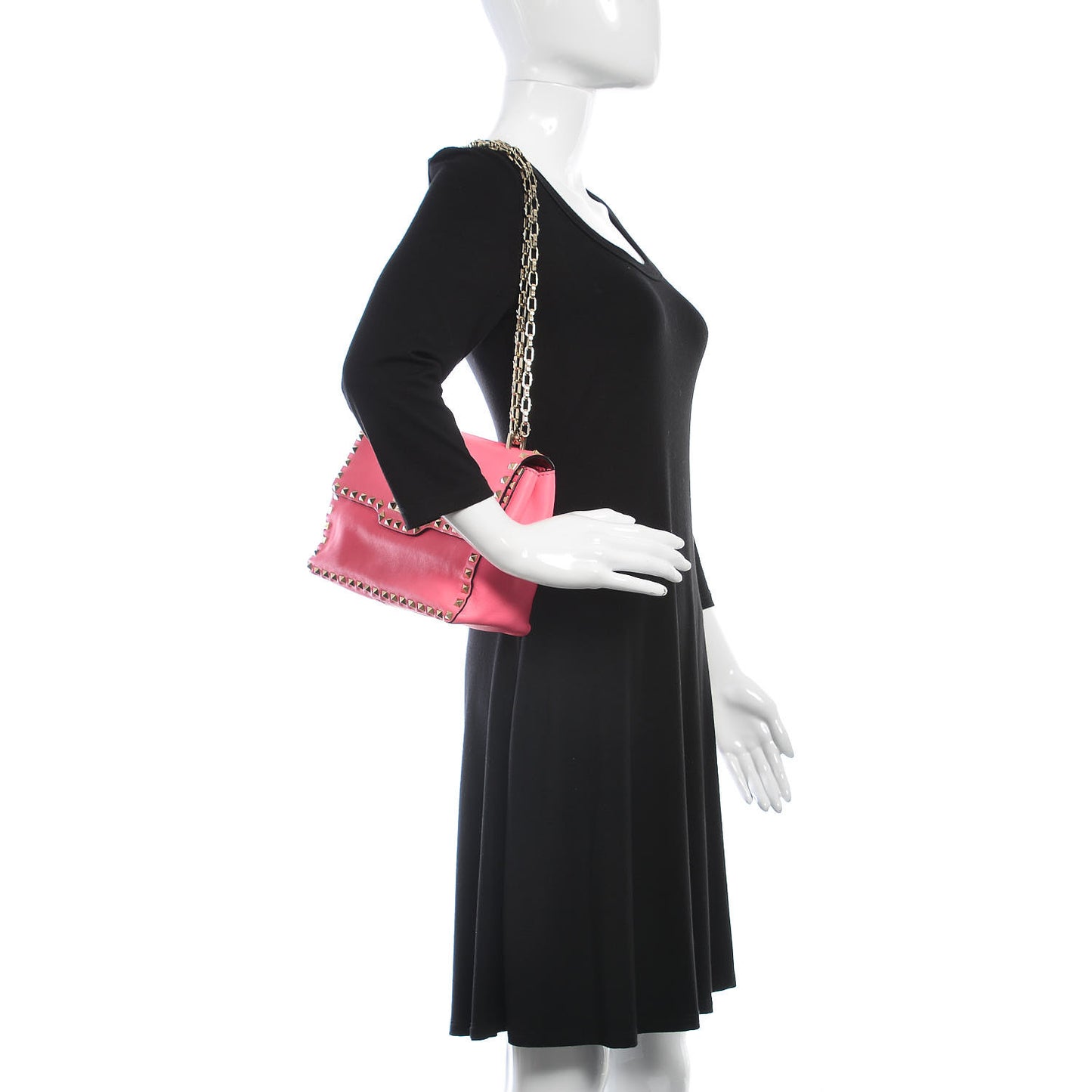 Vitello Rockstud Chain Strap Shoulder Bag Fuxia Fluo