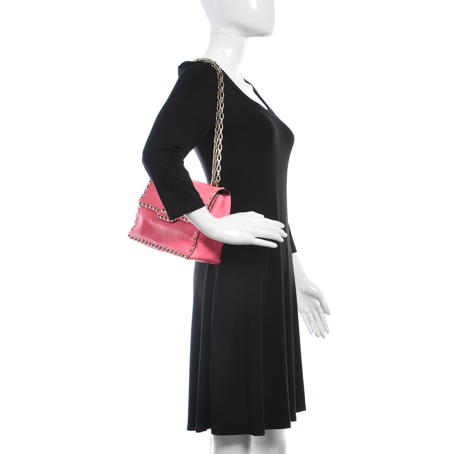 Valentino Garavani Vitello Rockstud Chain Strap Shoulder Bag Fuxia Fluo 2 of 12